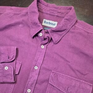 Barbour Mens Regular Fit Flannel Button Down Purple Long Sleeve Size Medium